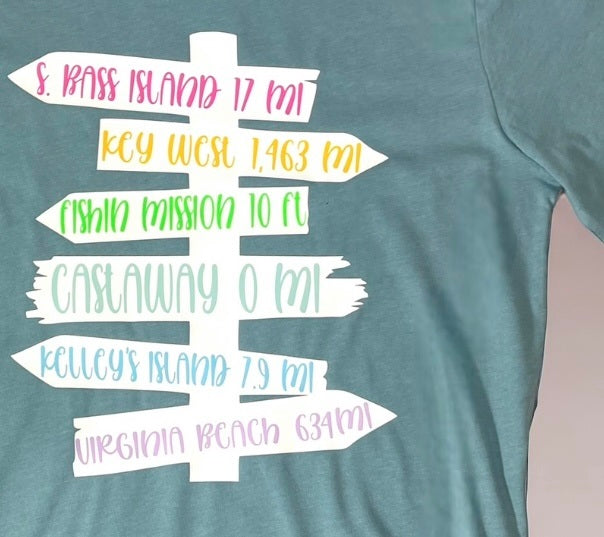 Adult Unisex Short Sleeve Castaway Logo Tee with Direction Sign