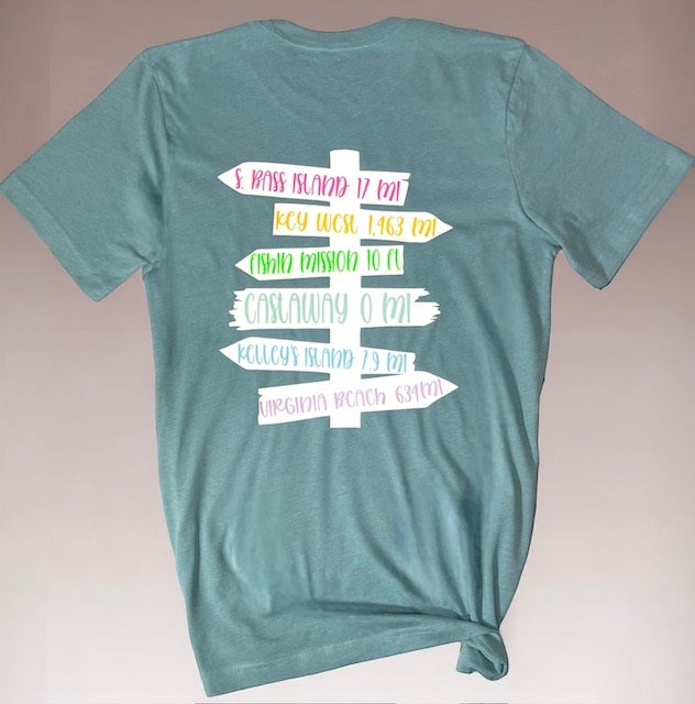 Adult Unisex Short Sleeve Castaway Logo Tee with Direction Sign