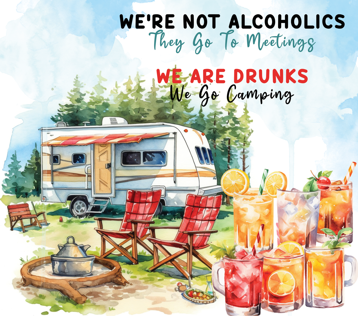 20 oz. Skinny Stainless-Steel Tumbler - Castaway Beach Scene / We're Not Alcoholics