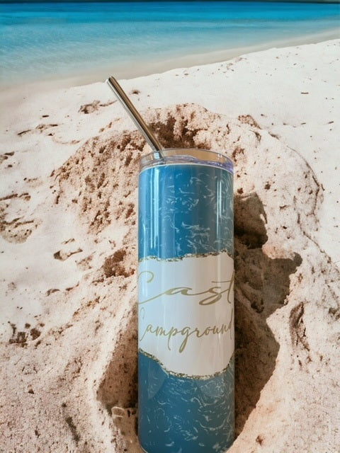 20 oz. Skinny Stainless-Steel Tumbler - Castaway Beach Scene / We're Not Alcoholics